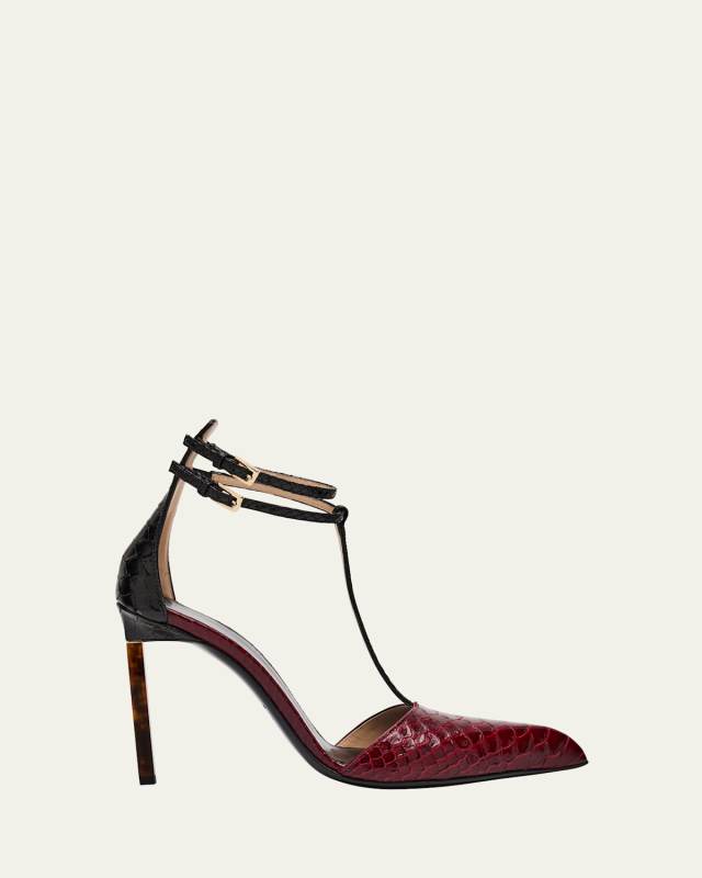 Python-Effect Stiletto T-Strap Pumps